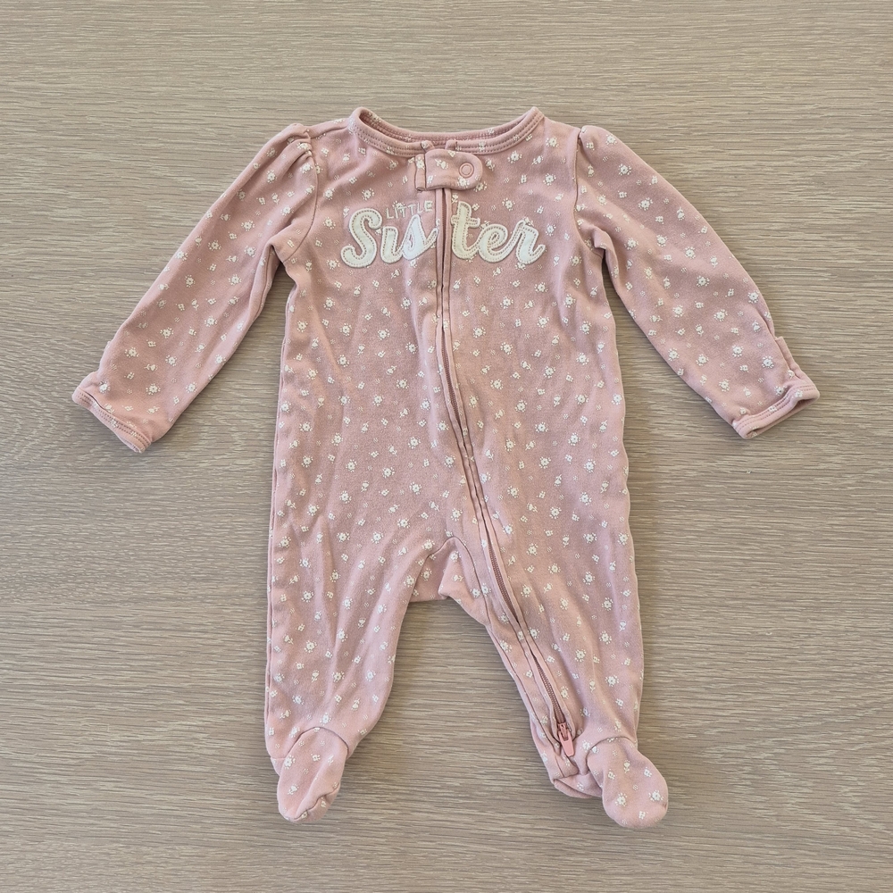 Infant 3 Months Carter's Pink Floral 'Sister' Footie
